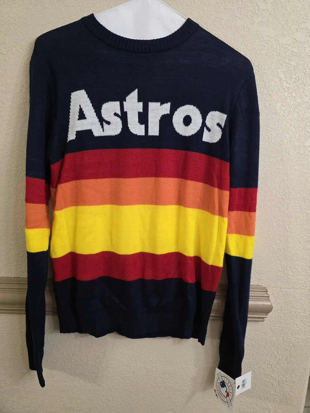 Cooperstown Collection Navy Astros Crewneck Stripes. Genuine Merchandise